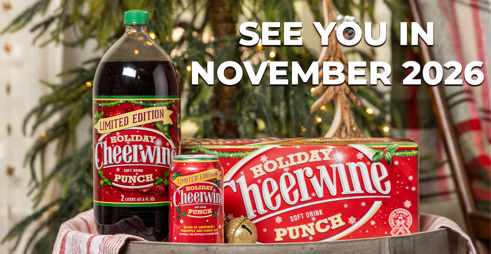 Cheerwine Punch products in festive setting with "See you in November 2026"