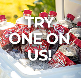 Cheerwine 20oz bottles in ice "Try one on us!"