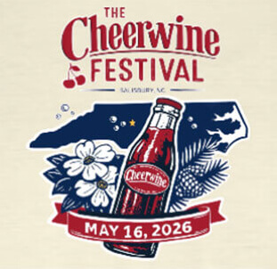 Festival tee with a Cheerwine glass bottle overlayed on a picture of North Carolina